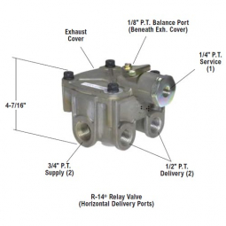 Bendix 103010X R-14 Relay Valve, 4 PSI Crack Pressure, Horizontal Del. Ports