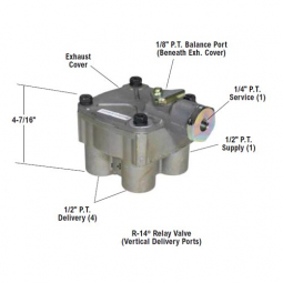 Bendix 103028X R-14 Relay Valve - 4 PSI Crack Pressure, Vertical Delivery Ports