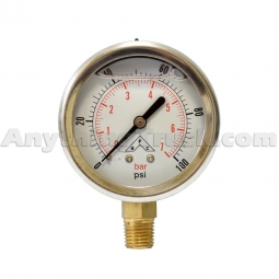 Buyers Products HPGS100 Silicone-Filled Hydraulic Pressure Gauge, 1/4" NPT Stem Mount, 0-100 PSI