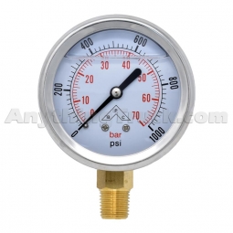 Buyers Products HPGS1 Silicone-Filled Hydraulic Pressure Gauge, 1/4" NPT Stem Mount, 0-1000 PSI