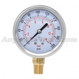 Buyers Products HPGS200 Silicone-Filled Hydraulic Pressure Gauge, 1/4" NPT Stem Mount, 0-200 PSI