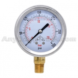 Buyers Products HPGS300 Silicone-Filled Hydraulic Pressure Gauge, 1/4" NPT Stem Mount, 0-300 PSI