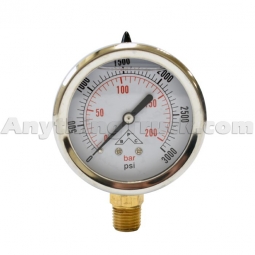 Buyers Products HPGS3 Silicone-Filled Hydraulic Pressure Gauge, 1/4" NPT Stem Mount, 0-3000 PSI