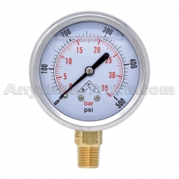 Buyers Products HPGS500 Silicone-Filled Hydraulic Pressure Gauge, 1/4" NPT Stem Mount, 0-500 PSI