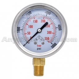 Buyers Products HPGS5 Silicone-Filled Hydraulic Pressure Gauge, 1/4" NPT Stem Mount, 0-5000 PSI