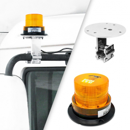 Class 1 Amber LED Mini Warning Light Beacon & Aluminum Mirror Mount Bracket Kit