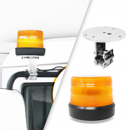 Amber LED Warning Light Beacon & Aluminum Mirror Mount Bracket Kit