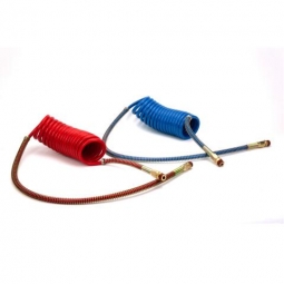 15' Coiled Nylon Air Hose Set, Red & Blue, One 40" Lead, One 12" Lead